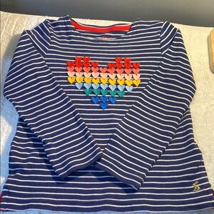 Joules Blue and White Long Sleeve Tee with Rainbow Design